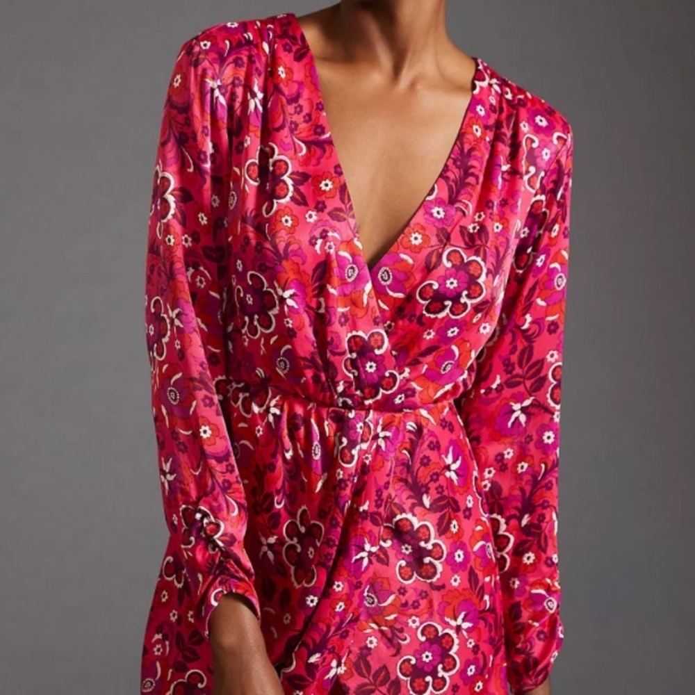 Maeve Pink Wrap Floral Mini Dress Size S